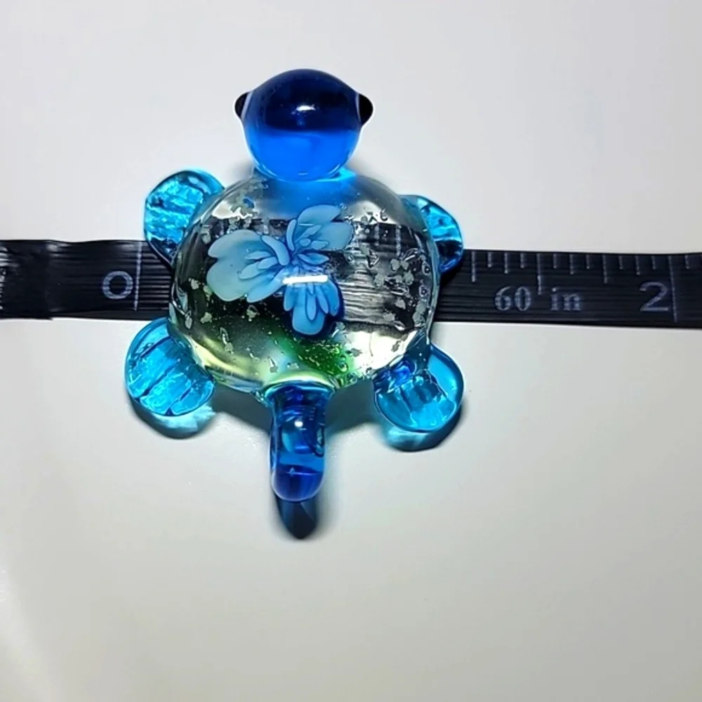 NEW Handcrafted Blown Art Glass Turtle Charm Pendant Floral with Luminous Specks